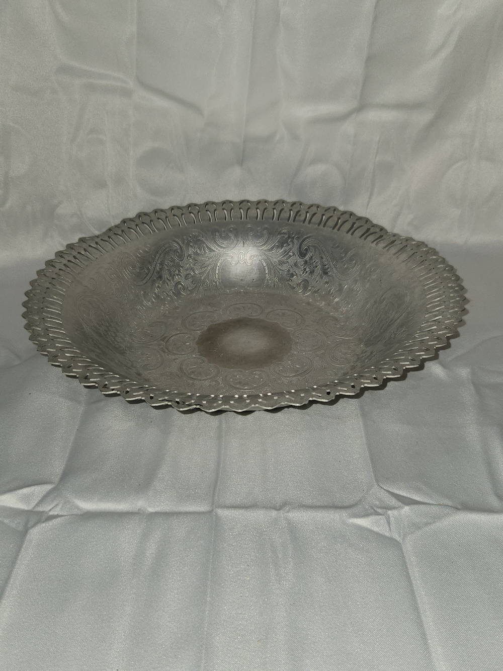 Decorative Silver-Tone Etched Serving Bowl